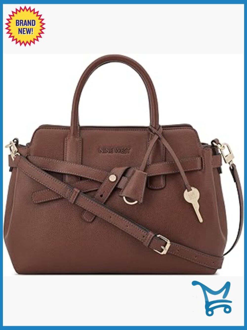 Medium Triple Compartment Satchel with Adjustable Strap and Key Charm